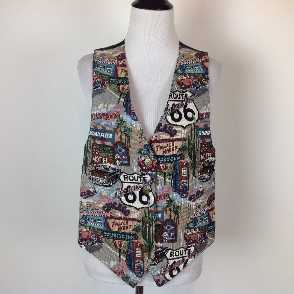 Vtg Nadia Tapestry Vest Route 66 Travel Womens M